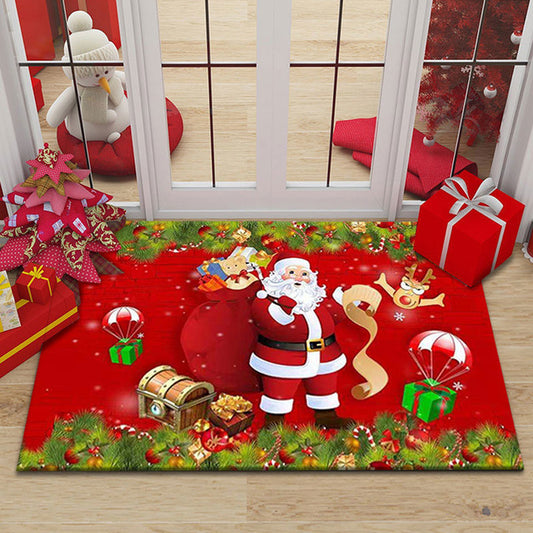 Cartoon Christmas Holiday Floor Mat Santa Claus Decorative Carpet